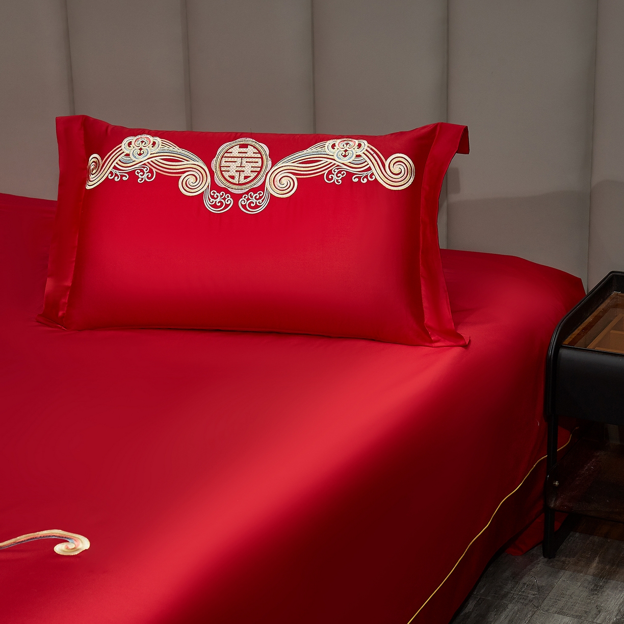 91家纺网 家纺一手货源 找家纺 浩情国际婚庆供货中心 2026新款长绒棉100%纯棉全棉结婚刺绣婚庆床单单件绣花纯色三件套单品婚庆枕套长期供货 提供买家秀 祥龙禧凤-绣花款