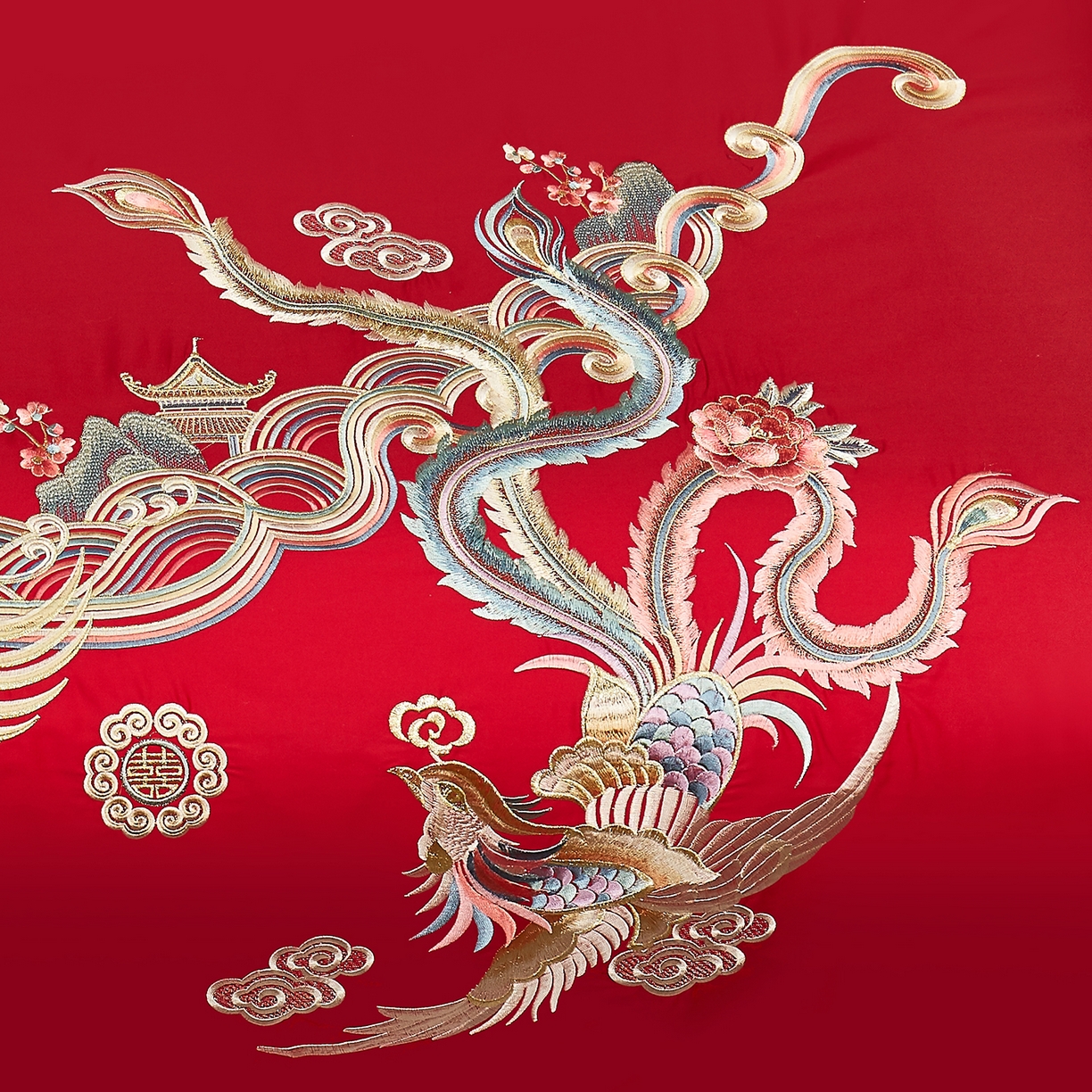 91家纺网 家纺一手货源 找家纺 浩情国际婚庆供货中心 2026新款长绒棉100%纯棉全棉结婚刺绣婚庆床单单件绣花纯色三件套单品婚庆枕套长期供货 提供买家秀 祥龙禧凤-绣花款