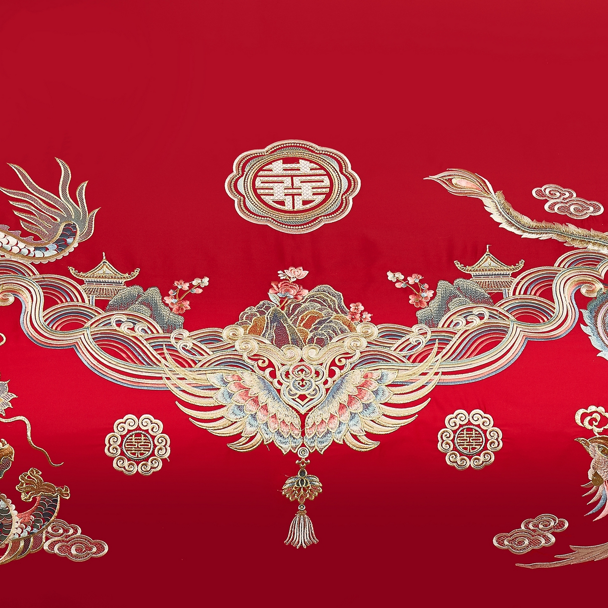 91家纺网 家纺一手货源 找家纺 浩情国际婚庆供货中心 2026新款长绒棉100%纯棉全棉结婚刺绣婚庆床单单件绣花纯色三件套单品婚庆枕套长期供货 提供买家秀 祥龙禧凤-绣花款