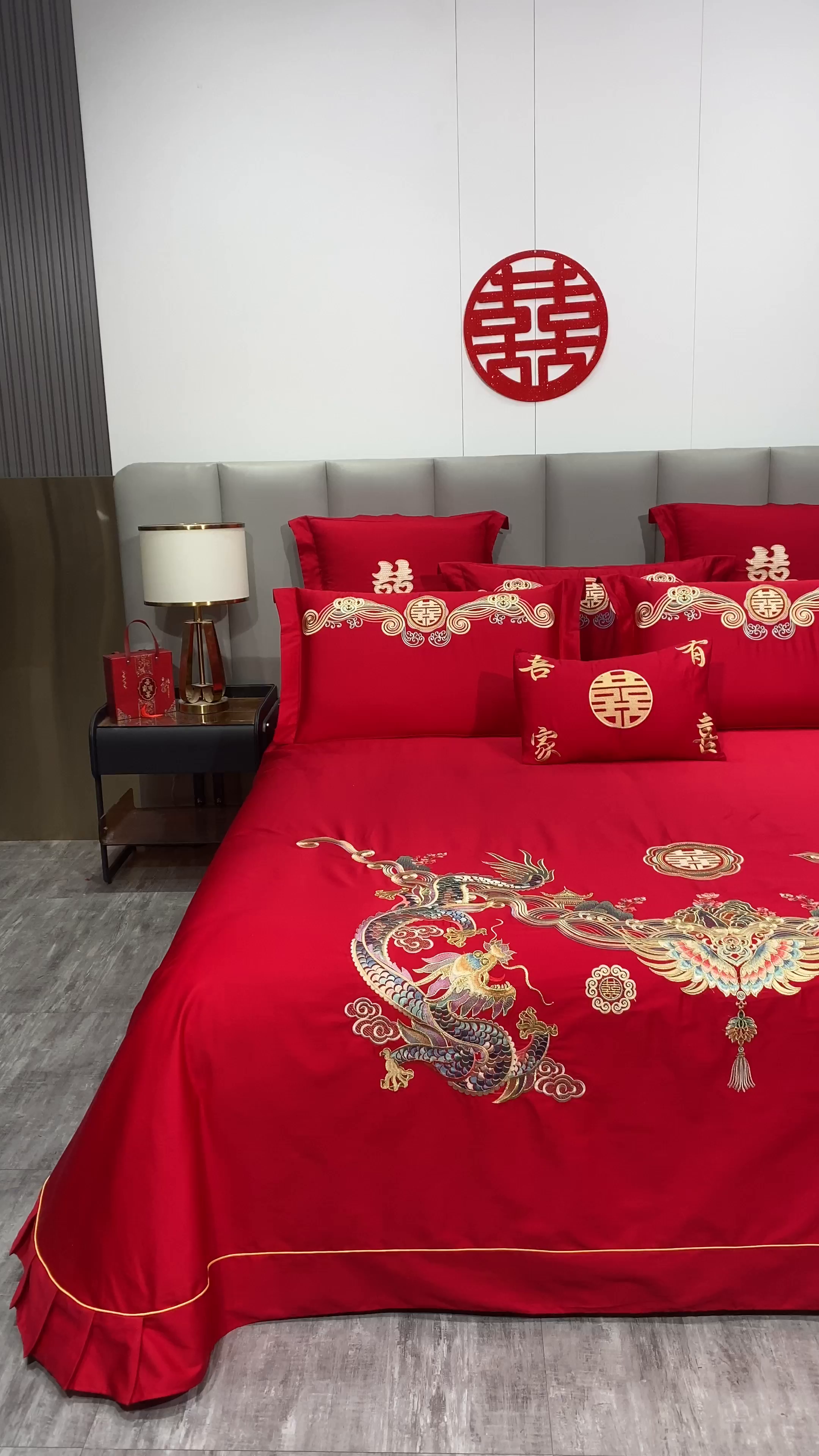 91家纺网 家纺一手货源 找家纺 浩情国际婚庆供货中心 2026新款长绒棉100%纯棉全棉结婚刺绣婚庆床单单件绣花纯色三件套单品婚庆枕套长期供货 提供买家秀 祥龙禧凤-绣花款