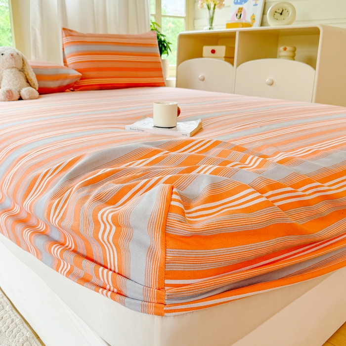 91家纺网 家纺一手货源 找家纺 爱彼家纺 2026原棉加厚老粗布床笠凉感床罩可当凉席床笠三件套 老粗布床笠 桔灰细条