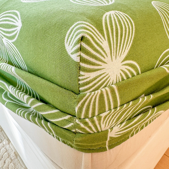 91家纺网 家纺一手货源 找家纺 爱彼家纺 2026原棉加厚老粗布床笠凉感床罩可当凉席床笠三件套 老粗布床笠 花清舞绿