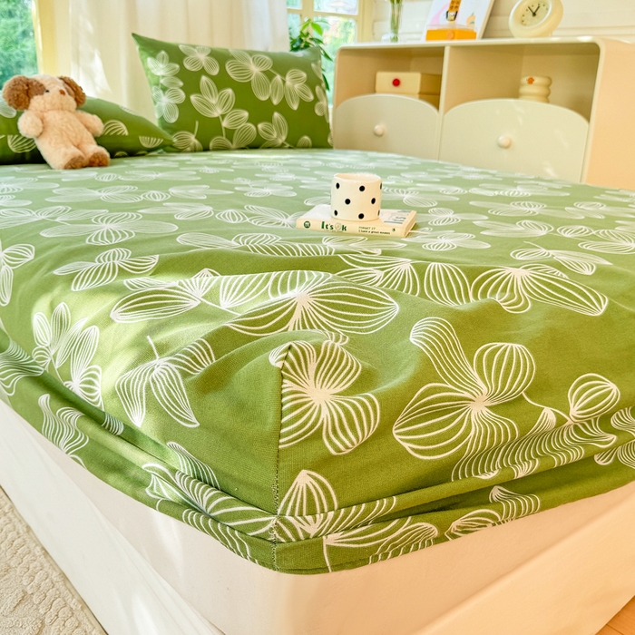 91家纺网 家纺一手货源 找家纺 爱彼家纺 2026原棉加厚老粗布床笠凉感床罩可当凉席床笠三件套 老粗布床笠 花清舞绿