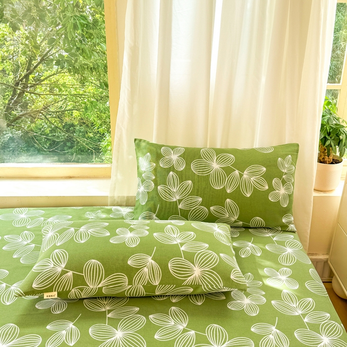 91家纺网 家纺一手货源 找家纺 爱彼家纺 2026原棉加厚老粗布床笠凉感床罩可当凉席床笠三件套 老粗布床笠 花清舞绿