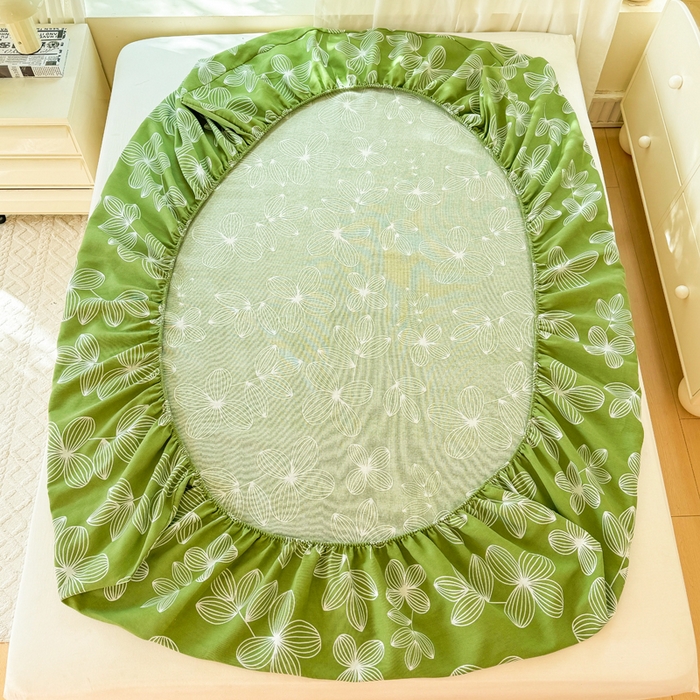 91家纺网 家纺一手货源 找家纺 爱彼家纺 2026原棉加厚老粗布床笠凉感床罩可当凉席床笠三件套 老粗布床笠 花清舞绿