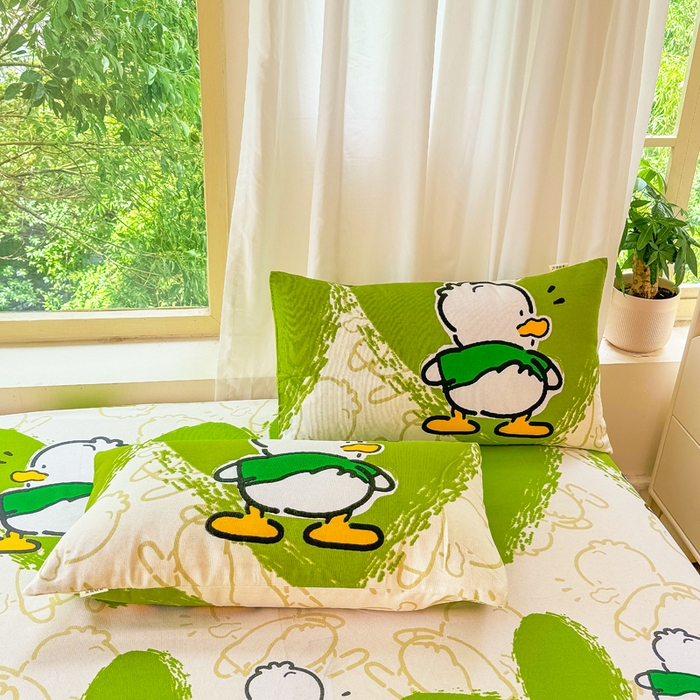 91家纺网 家纺一手货源 找家纺 爱彼家纺 2026原棉加厚老粗布床笠凉感床罩可当凉席床笠三件套 老粗布床笠 想你鸭