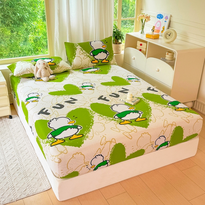 91家纺网 家纺一手货源 找家纺 爱彼家纺 2026原棉加厚老粗布床笠凉感床罩可当凉席床笠三件套 老粗布床笠 想你鸭