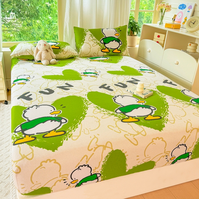 91家纺网 家纺一手货源 找家纺 爱彼家纺 2026原棉加厚老粗布床笠凉感床罩可当凉席床笠三件套 老粗布床笠 想你鸭