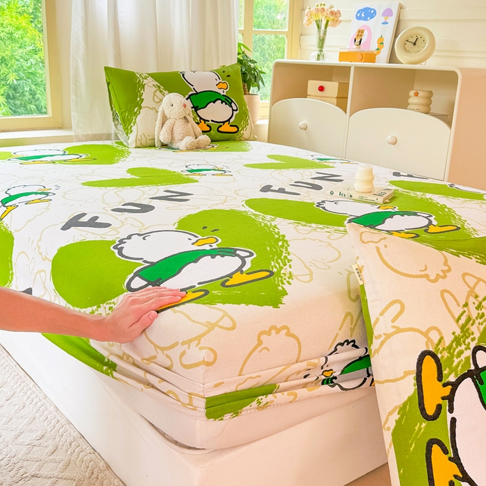 91家纺网 家纺一手货源 找家纺 爱彼家纺 2026原棉加厚老粗布床笠凉感床罩可当凉席床笠三件套 老粗布床笠 想你鸭