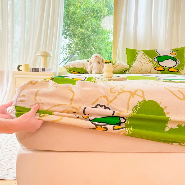 91家纺网 家纺一手货源 找家纺 爱彼家纺 2026原棉加厚老粗布床笠凉感床罩可当凉席床笠三件套 老粗布床笠 想你鸭