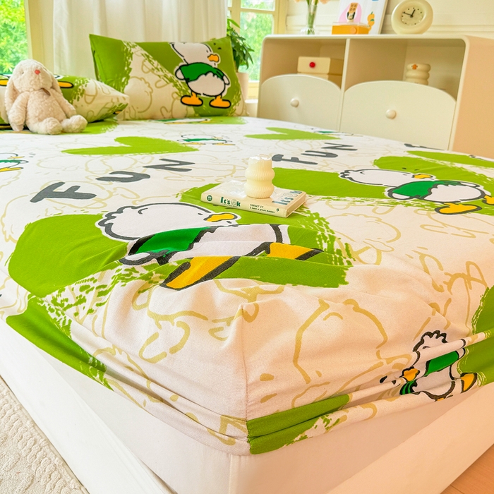 91家纺网 家纺一手货源 找家纺 爱彼家纺 2026原棉加厚老粗布床笠凉感床罩可当凉席床笠三件套 老粗布床笠 想你鸭