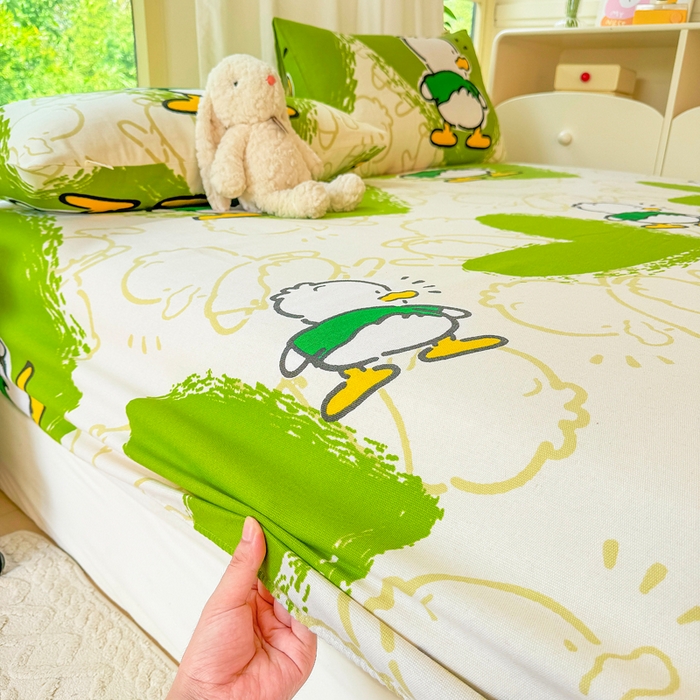 91家纺网 家纺一手货源 找家纺 爱彼家纺 2026原棉加厚老粗布床笠凉感床罩可当凉席床笠三件套 老粗布床笠 想你鸭