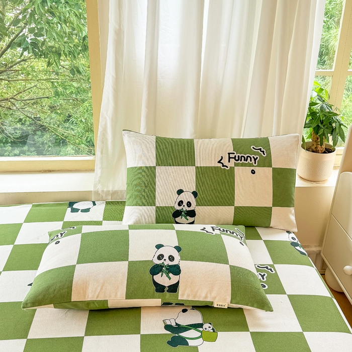 91家纺网 家纺一手货源 找家纺 爱彼家纺 2026原棉加厚老粗布床笠凉感床罩可当凉席床笠三件套 老粗布床笠-背包熊