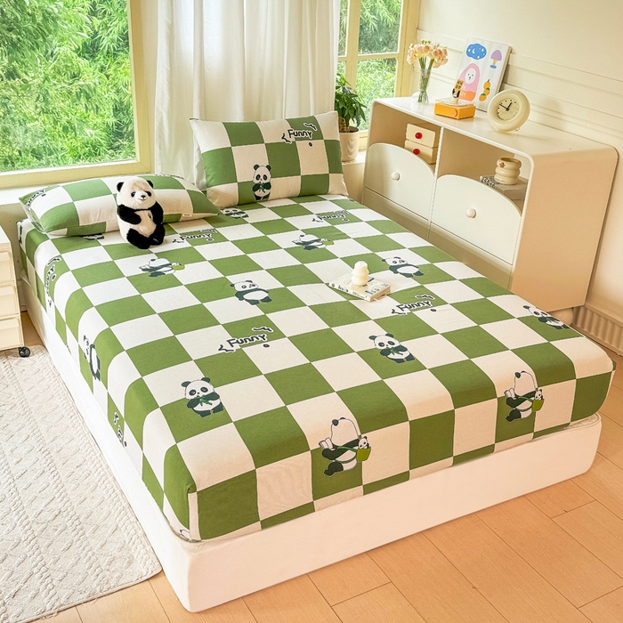 91家纺网 家纺一手货源 找家纺 爱彼家纺 2026原棉加厚老粗布床笠凉感床罩可当凉席床笠三件套 老粗布床笠-背包熊