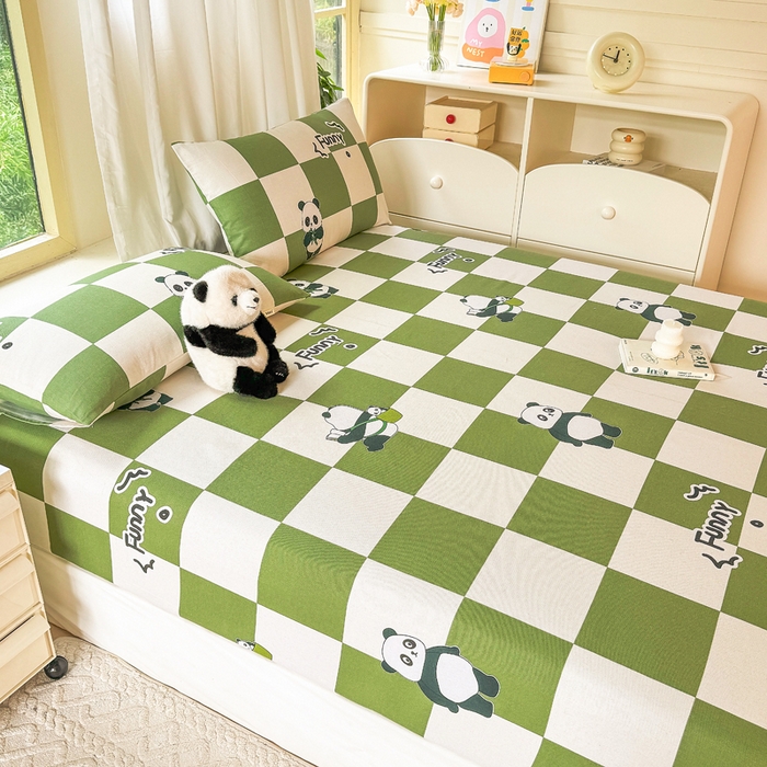 91家纺网 家纺一手货源 找家纺 爱彼家纺 2026原棉加厚老粗布床笠凉感床罩可当凉席床笠三件套 老粗布床笠-背包熊