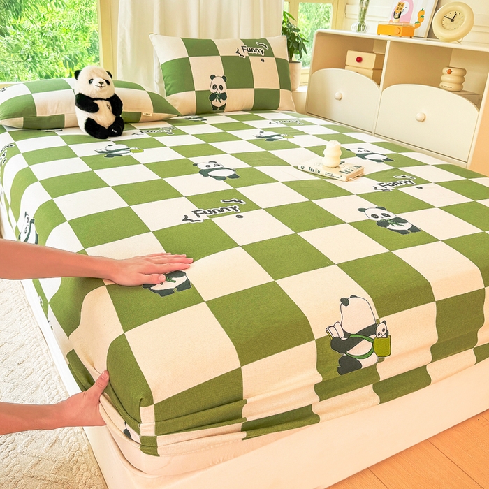 91家纺网 家纺一手货源 找家纺 爱彼家纺 2026原棉加厚老粗布床笠凉感床罩可当凉席床笠三件套 老粗布床笠-背包熊