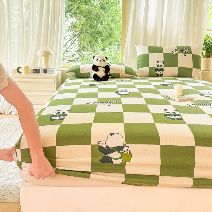 91家纺网 家纺一手货源 找家纺 爱彼家纺 2026原棉加厚老粗布床笠凉感床罩可当凉席床笠三件套 老粗布床笠-背包熊