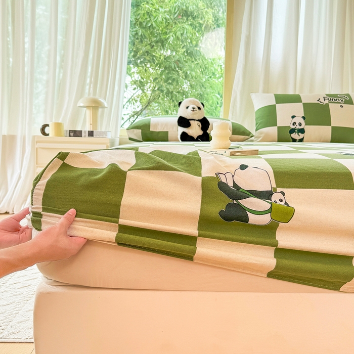 91家纺网 家纺一手货源 找家纺 爱彼家纺 2026原棉加厚老粗布床笠凉感床罩可当凉席床笠三件套 老粗布床笠-背包熊