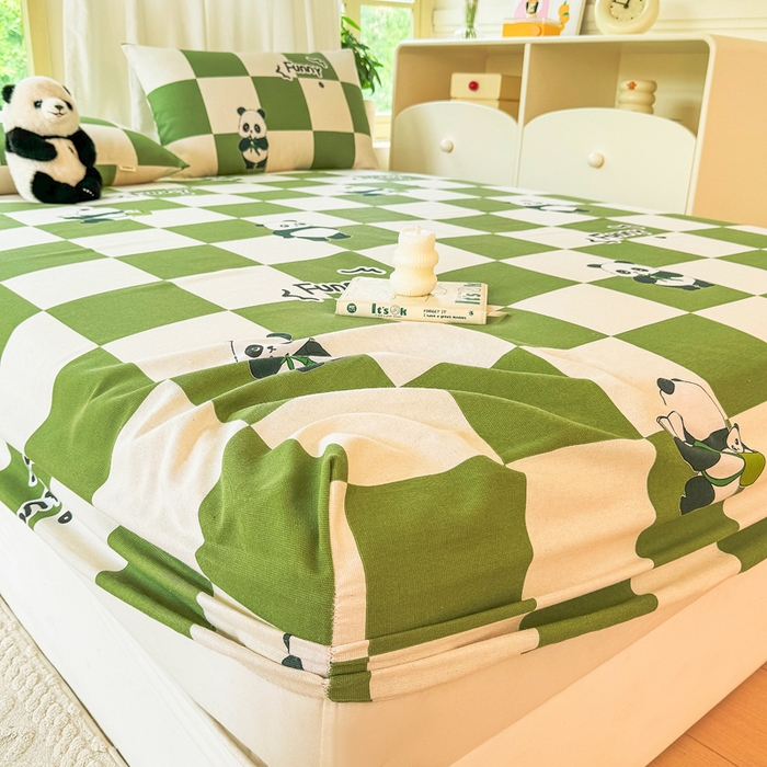 91家纺网 家纺一手货源 找家纺 爱彼家纺 2026原棉加厚老粗布床笠凉感床罩可当凉席床笠三件套 老粗布床笠-背包熊