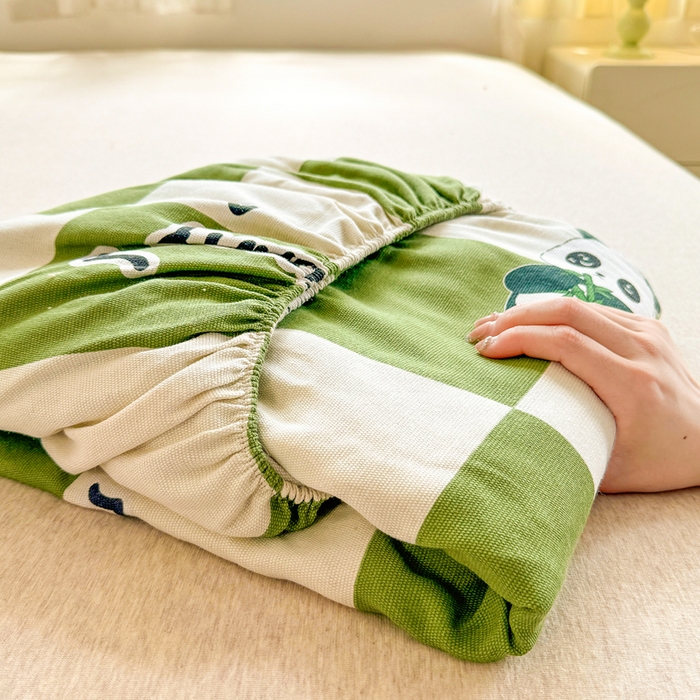 91家纺网 家纺一手货源 找家纺 爱彼家纺 2026原棉加厚老粗布床笠凉感床罩可当凉席床笠三件套 老粗布床笠-背包熊