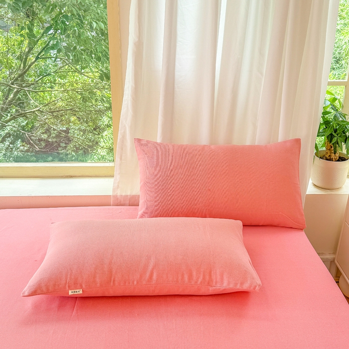 91家纺网 家纺一手货源 找家纺 爱彼家纺 2026原棉加厚老粗布床笠凉感床罩可当凉席床笠三件套 老粗布床笠-格调-粉