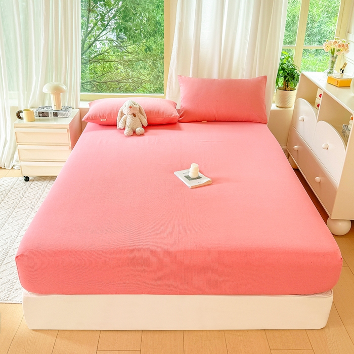 91家纺网 家纺一手货源 找家纺 爱彼家纺 2026原棉加厚老粗布床笠凉感床罩可当凉席床笠三件套 老粗布床笠-格调-粉