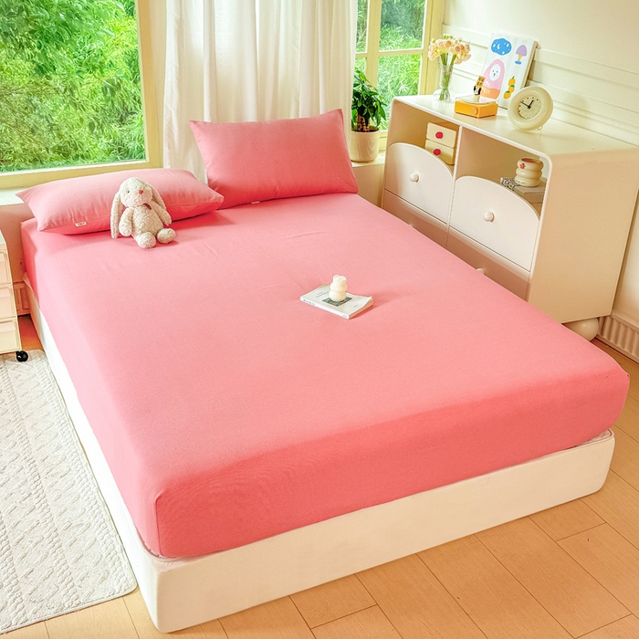 91家纺网 家纺一手货源 找家纺 爱彼家纺 2026原棉加厚老粗布床笠凉感床罩可当凉席床笠三件套 老粗布床笠-格调-粉