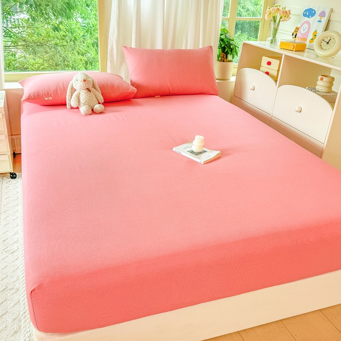 91家纺网 家纺一手货源 找家纺 爱彼家纺 2026原棉加厚老粗布床笠凉感床罩可当凉席床笠三件套 老粗布床笠-格调-粉