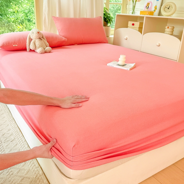 91家纺网 家纺一手货源 找家纺 爱彼家纺 2026原棉加厚老粗布床笠凉感床罩可当凉席床笠三件套 老粗布床笠-格调-粉