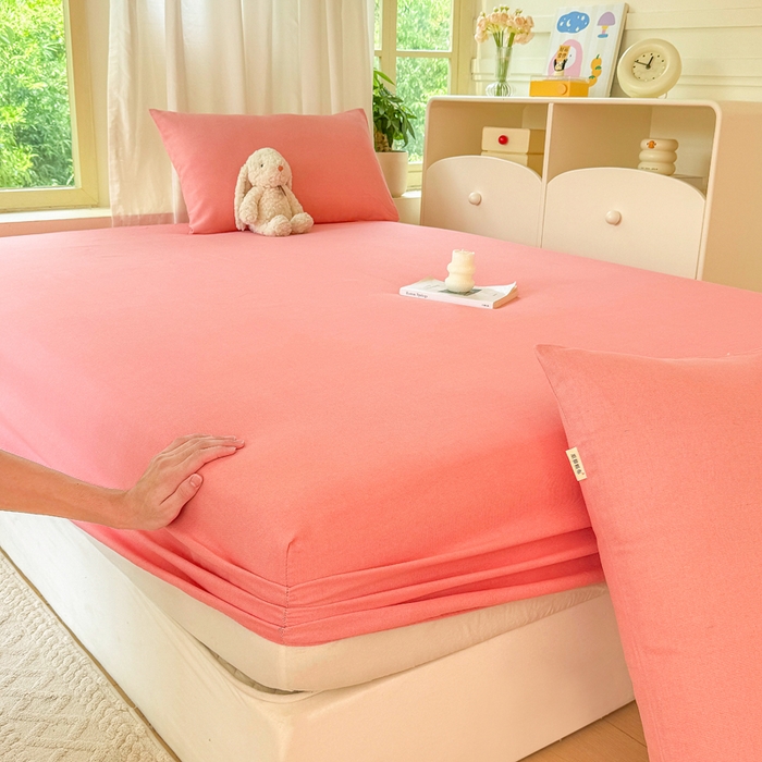 91家纺网 家纺一手货源 找家纺 爱彼家纺 2026原棉加厚老粗布床笠凉感床罩可当凉席床笠三件套 老粗布床笠-格调-粉