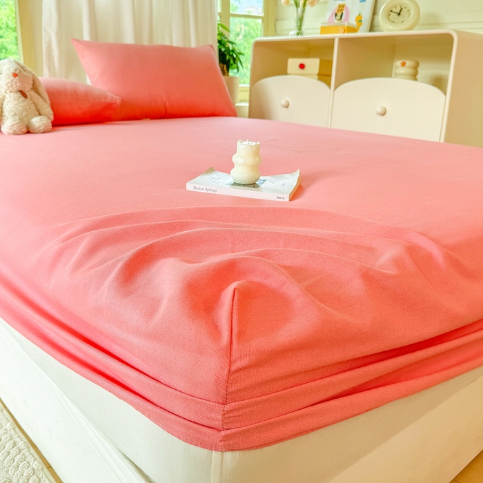 91家纺网 家纺一手货源 找家纺 爱彼家纺 2026原棉加厚老粗布床笠凉感床罩可当凉席床笠三件套 老粗布床笠-格调-粉