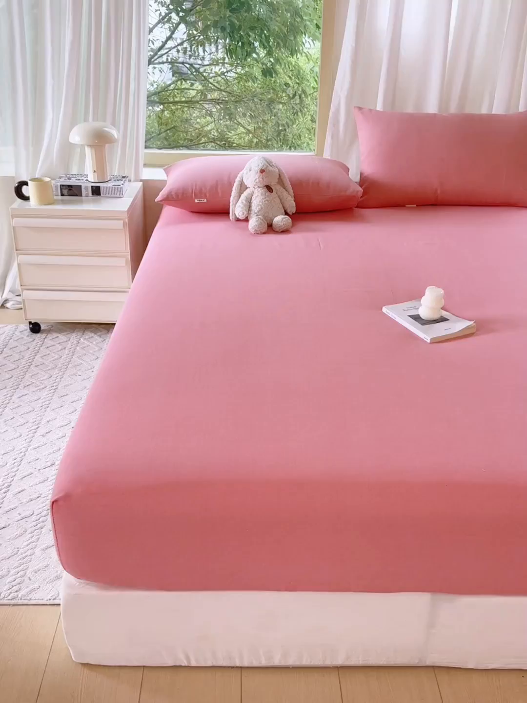 91家纺网 家纺一手货源 找家纺 爱彼家纺 2026原棉加厚老粗布床笠凉感床罩可当凉席床笠三件套 老粗布床笠-格调-粉