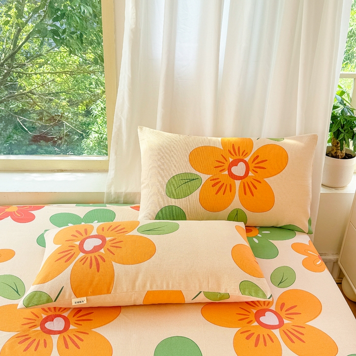 91家纺网 家纺一手货源 找家纺 爱彼家纺 2026原棉加厚老粗布床笠凉感床罩可当凉席床笠三件套 老粗布床笠-花恋