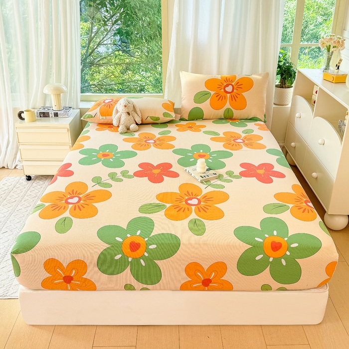 91家纺网 家纺一手货源 找家纺 爱彼家纺 2026原棉加厚老粗布床笠凉感床罩可当凉席床笠三件套 老粗布床笠-花恋