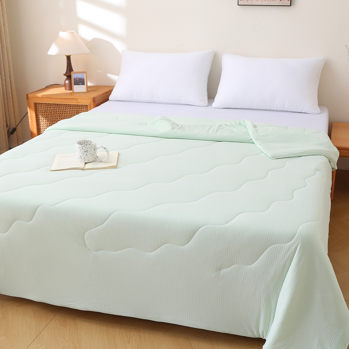 91家纺网 家纺一手货源 找家纺 亚龙工厂店 2026新款针织提花凉感被夏被夏凉被空调被 果绿色