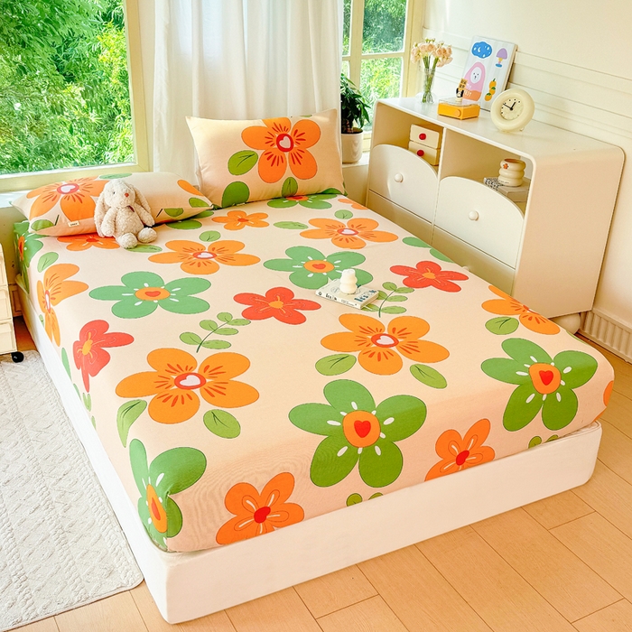 91家纺网 家纺一手货源 找家纺 爱彼家纺 2026原棉加厚老粗布床笠凉感床罩可当凉席床笠三件套 老粗布床笠-花恋