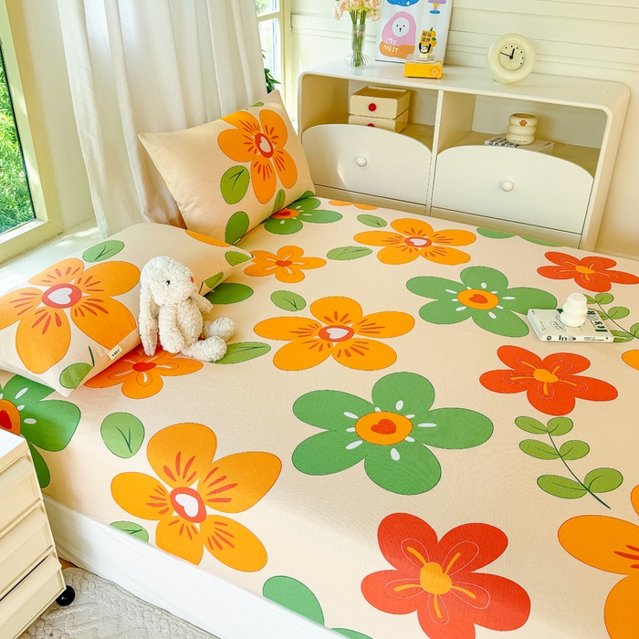 91家纺网 家纺一手货源 找家纺 爱彼家纺 2026原棉加厚老粗布床笠凉感床罩可当凉席床笠三件套 老粗布床笠-花恋