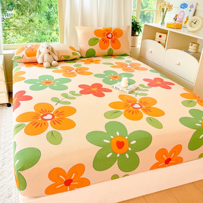 91家纺网 家纺一手货源 找家纺 爱彼家纺 2026原棉加厚老粗布床笠凉感床罩可当凉席床笠三件套 老粗布床笠-花恋