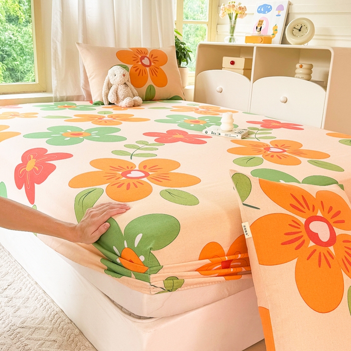 91家纺网 家纺一手货源 找家纺 爱彼家纺 2026原棉加厚老粗布床笠凉感床罩可当凉席床笠三件套 老粗布床笠-花恋