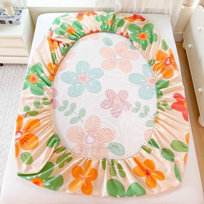 91家纺网 家纺一手货源 找家纺 爱彼家纺 2026原棉加厚老粗布床笠凉感床罩可当凉席床笠三件套 老粗布床笠-花恋