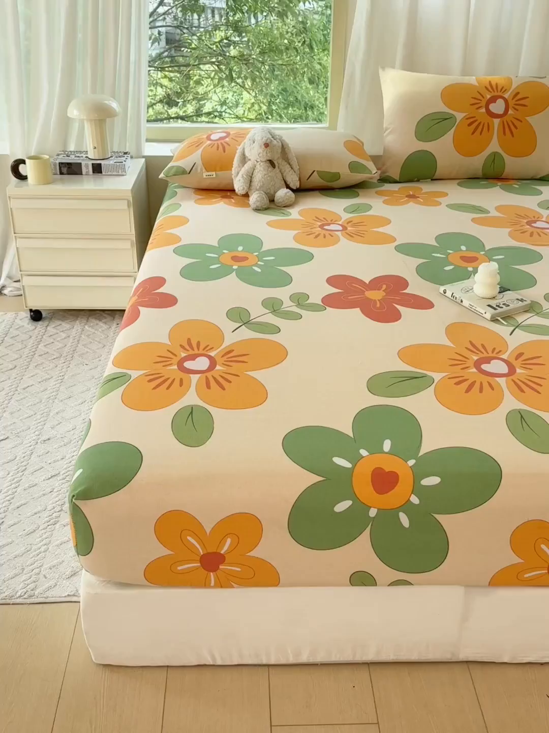 91家纺网 家纺一手货源 找家纺 爱彼家纺 2026原棉加厚老粗布床笠凉感床罩可当凉席床笠三件套 老粗布床笠-花恋