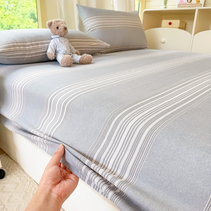 91家纺网 家纺一手货源 找家纺 爱彼家纺 2026原棉加厚老粗布床笠凉感床罩可当凉席床笠三件套 老粗布床笠-灰白细条