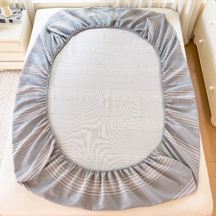 91家纺网 家纺一手货源 找家纺 爱彼家纺 2026原棉加厚老粗布床笠凉感床罩可当凉席床笠三件套 老粗布床笠-灰白细条