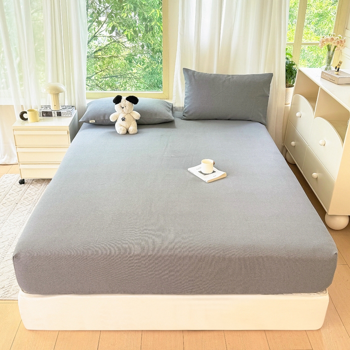 91家纺网 家纺一手货源 找家纺 爱彼家纺 2026原棉加厚老粗布床笠凉感床罩可当凉席床笠三件套 老粗布床笠-奇妙空间灰