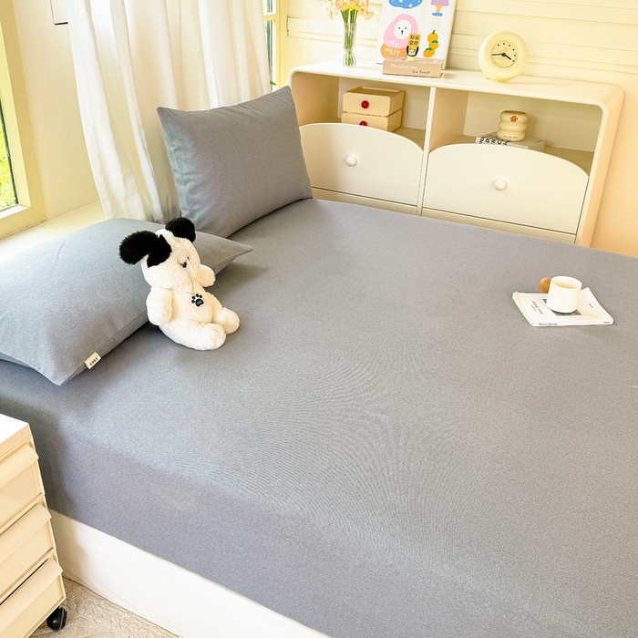 91家纺网 家纺一手货源 找家纺 爱彼家纺 2026原棉加厚老粗布床笠凉感床罩可当凉席床笠三件套 老粗布床笠-奇妙空间灰