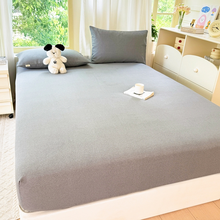 91家纺网 家纺一手货源 找家纺 爱彼家纺 2026原棉加厚老粗布床笠凉感床罩可当凉席床笠三件套 老粗布床笠-奇妙空间灰