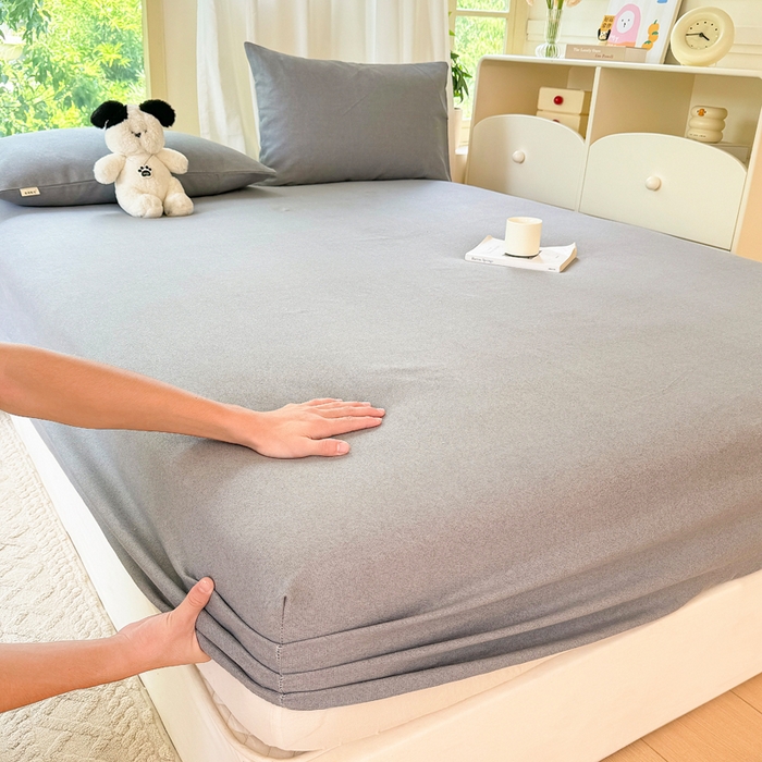 91家纺网 家纺一手货源 找家纺 爱彼家纺 2026原棉加厚老粗布床笠凉感床罩可当凉席床笠三件套 老粗布床笠-奇妙空间灰