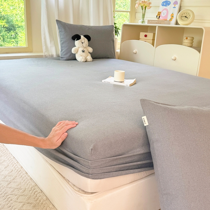 91家纺网 家纺一手货源 找家纺 爱彼家纺 2026原棉加厚老粗布床笠凉感床罩可当凉席床笠三件套 老粗布床笠-奇妙空间灰