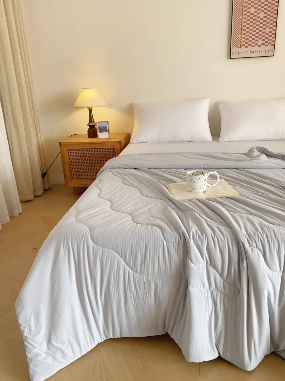 91家纺网 家纺一手货源 找家纺 亚龙工厂店 2026新款针织提花凉感被夏被夏凉被空调被 灰色