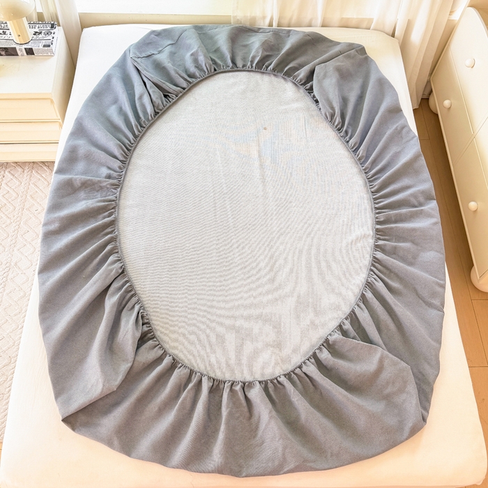 91家纺网 家纺一手货源 找家纺 爱彼家纺 2026原棉加厚老粗布床笠凉感床罩可当凉席床笠三件套 老粗布床笠-奇妙空间灰